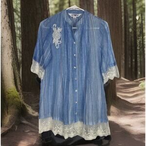 April Cornell Lace Cottagecore XS Tunic Top Blouse Cottage Boho Shirt Dress